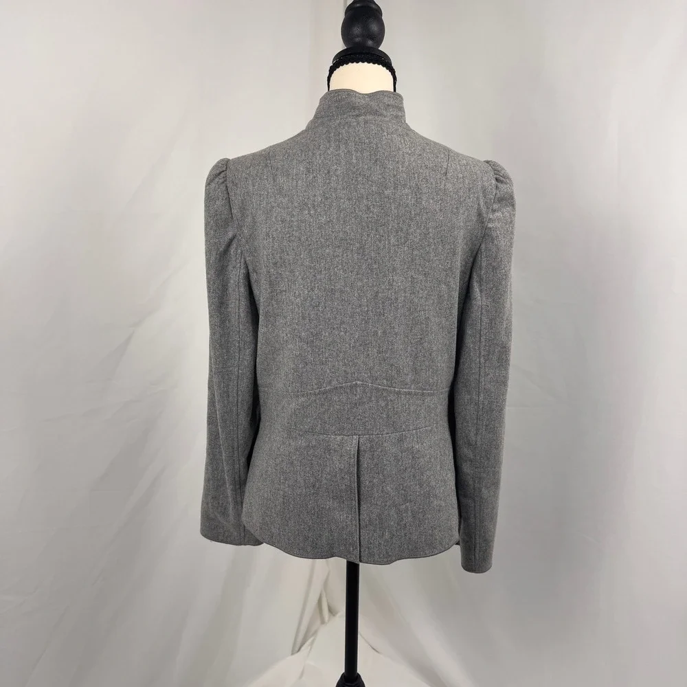 Vintage Banana Republic Jacket Women 10 Gray Wool Blend Military Puff Sleeve